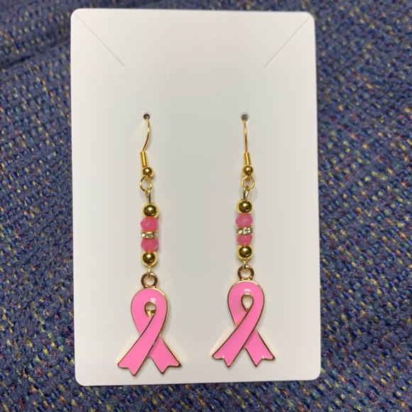 Handcrafted Pink Beaded Hope Dangling Earrings - Picture 2 of 6